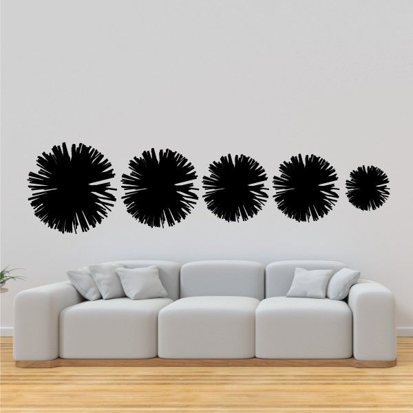 Black pom pom wall decal set, five pom sizes