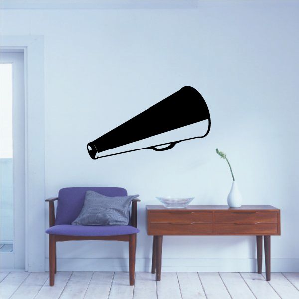Cheer megaphone vinyl wall decal with black tube and white outline