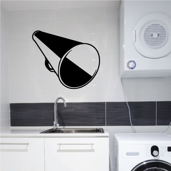 Cheer wall decal with black megaphone and white outline