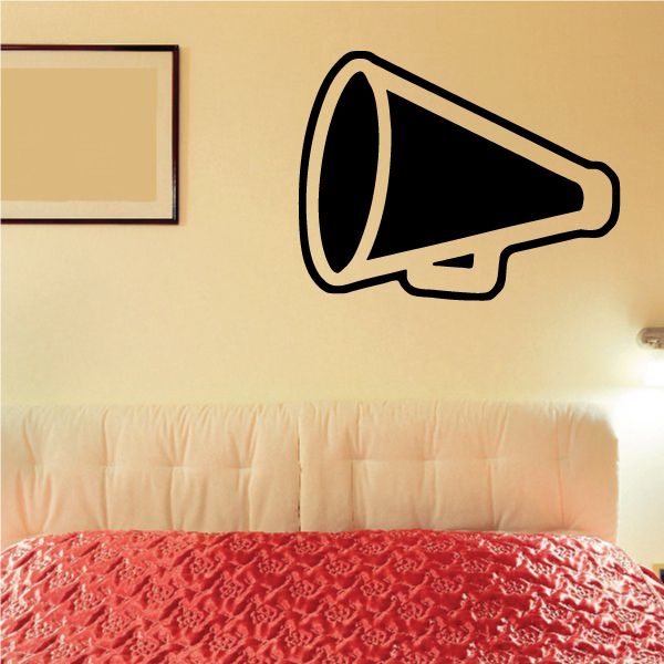 Black megaphone wall decal outline with small cheering arrow