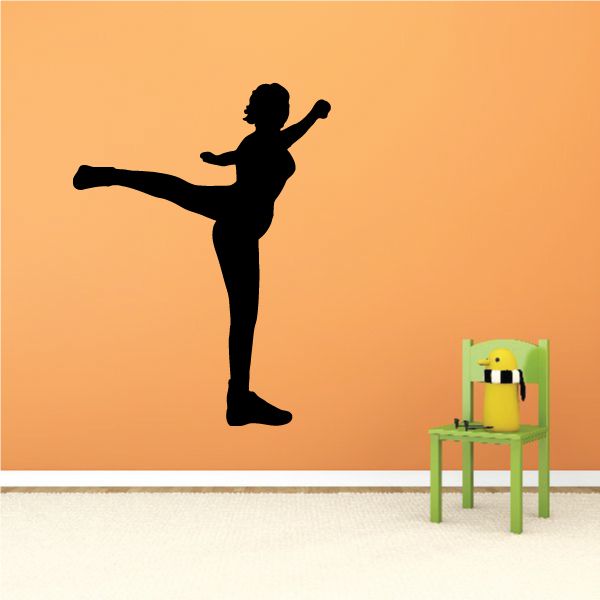 Cheer wall vinyl decal of a black cheerleader silhouette