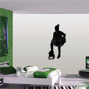 Black cheerleader vinyl wall decal silhouette holding pom-poms and megaphone
