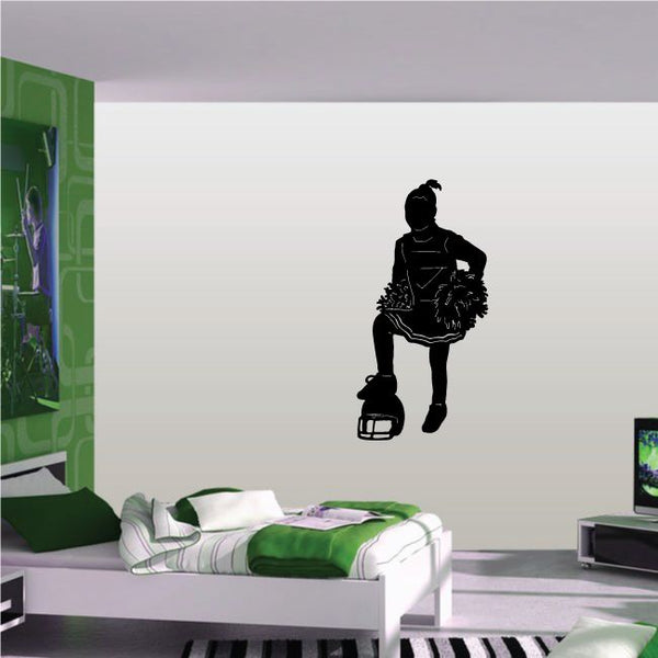 Black cheerleader vinyl wall decal silhouette holding pom-poms and megaphone