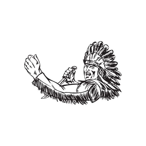 Cheering Native American warrior decal with headdress, raised arms, and shouting face