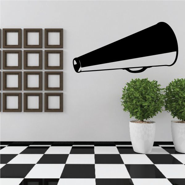 Cheerleading cheer megaphone vinyl wall decal in black with white center