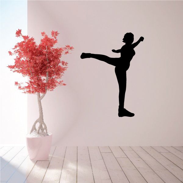 Cheerleading cheerleader vinyl wall decal, black silhouette with pom poms