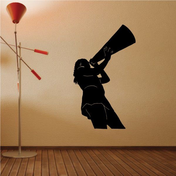 Cheerleading cheerleader vinyl wall decal silhouette holding a megaphone