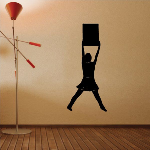 Cheerleading cheer wall decal, black cheerleader silhouette with pom-poms