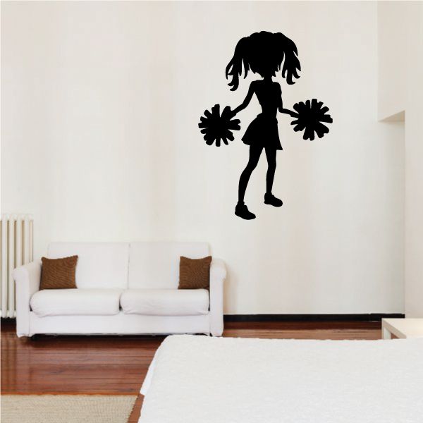 Cheerleader wall decal vinyl silhouette with pom poms