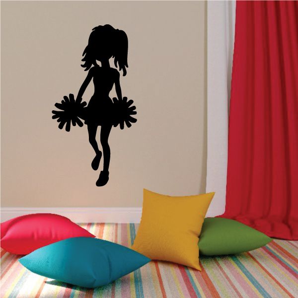 Cheerleader wall decal of black silhouette with pom-poms