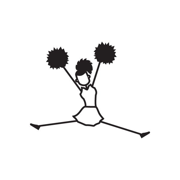 Cheerleading girl decal, black silhouette with pom-poms and cheer pose