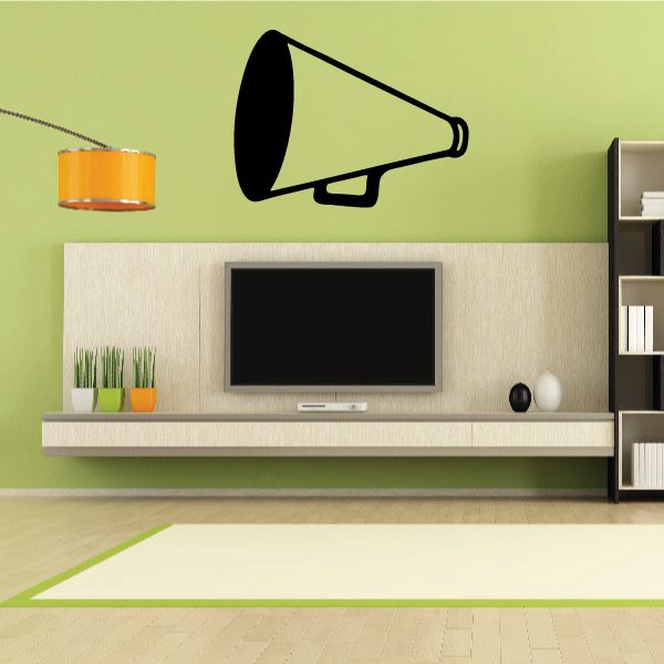 Cheerleading megaphone wall decal, black horn with handle and outline