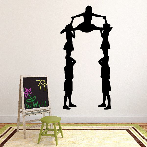 Cheerleading vinyl wall decal with two cheerleader silhouettes holding pom-poms