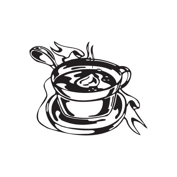 Cheese fondue pot decal, black and white graphic