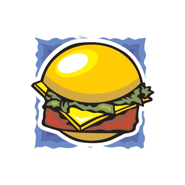 Cartoon cheeseburger sticker with yellow bun and green patty