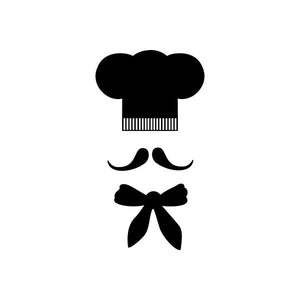 Black chef hat decal with mustache and bow tie