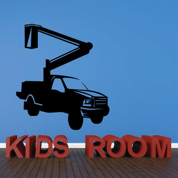 Cherry picker truck wall decal: black silhouette with 'KIDS ROOM' text