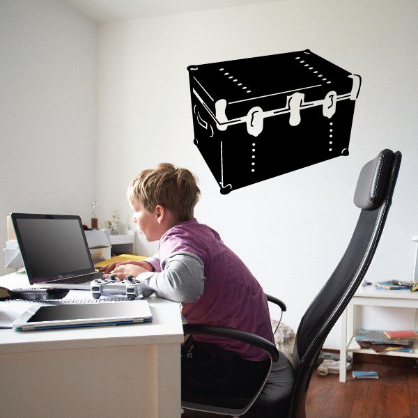 Chest decal featuring a black treasure trunk with white outline and stud details