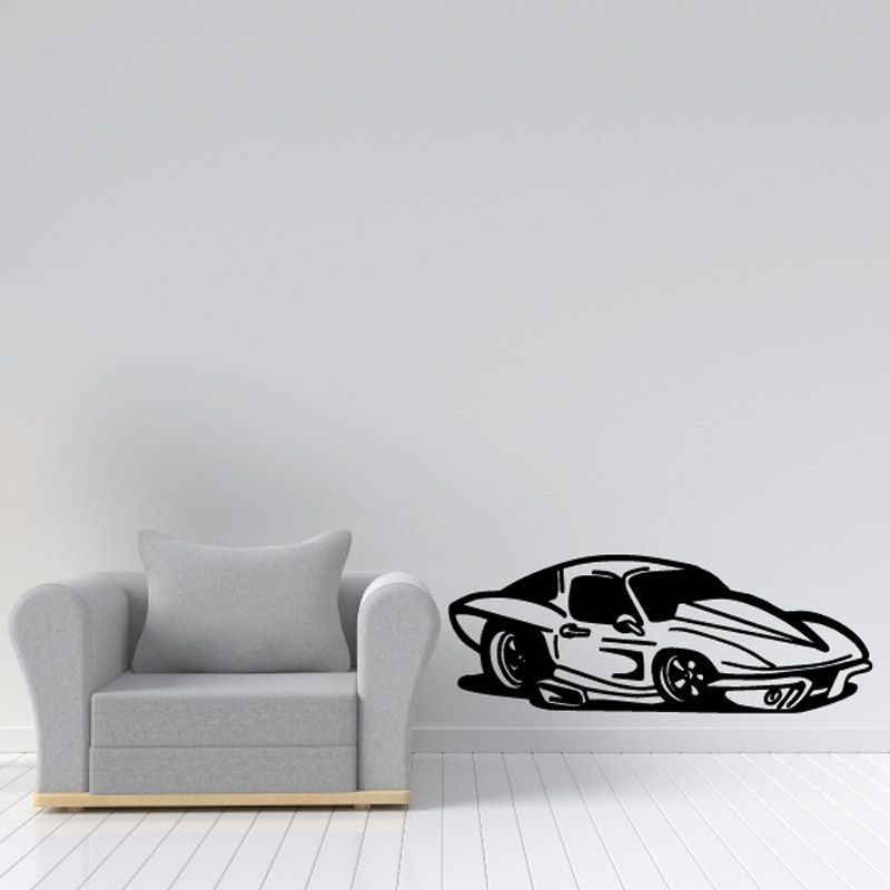 Chevrolet Corvette dragster decal, black-and-white stylized racing car