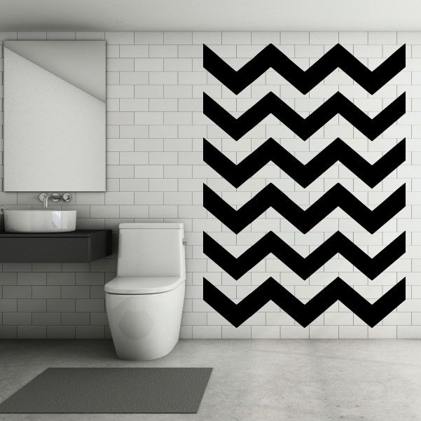 Chevron wall pattern vinyl decal with black zigzag stripes