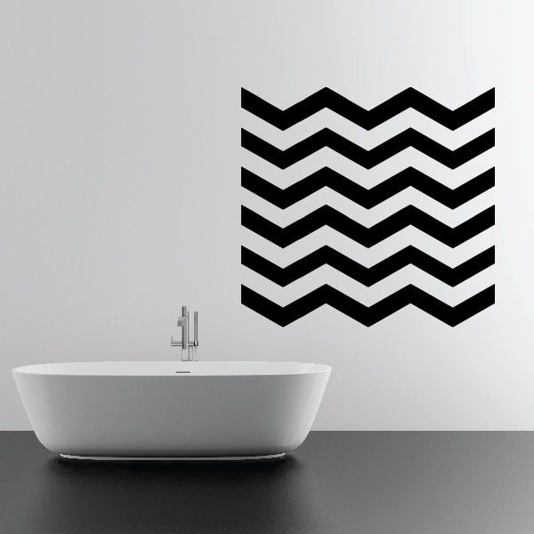 Chevron wall decal with stacked black zigzag stripes for walls or bathrooms