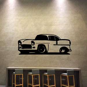 Cartoon car decal of a classic two-door sedan in black and white