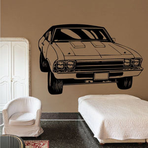 Classic car decal in black line art, front view design