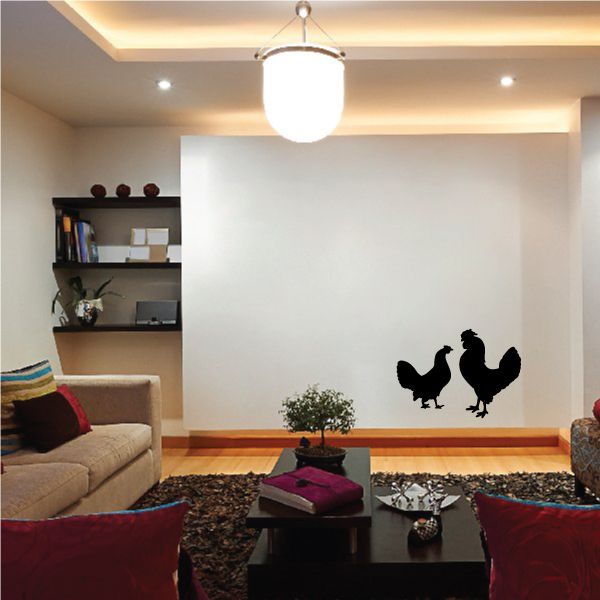 Image of Chicken and Rooster Silhouette Decal