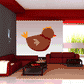 Chicken hen sticker: brown cartoon hen with orange beak and comb on white.