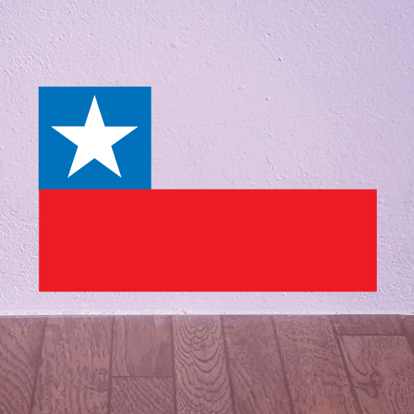 Chile flag sticker, rectangular red design with blue square and white star