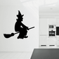 Chill Witch riding a broom decal, black silhouette wall sticker