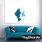 Fish wall decal with Chinese character, teal and white silhouette on dark outline