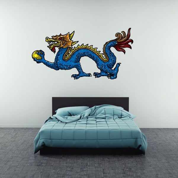 Image of Chinese Colored Walking Blue Dragon Sticker