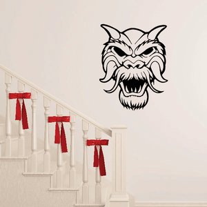 Dragon mask decal, black-and-white stylized head