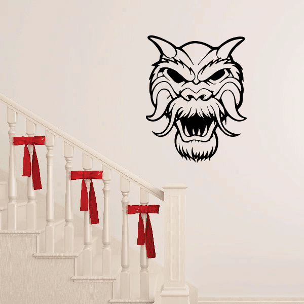 Dragon mask decal, black-and-white stylized head