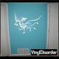 Peacock decal in white with Chinese-style stylized bird and long tail feathers