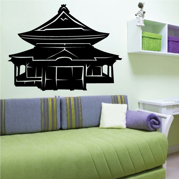 Black Chinese temple wall decal with traditional multi-tier roof silhouette