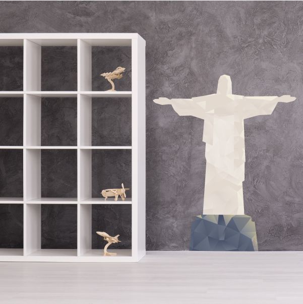 White Christ the Redeemer wall decal featuring a raised-armed statue