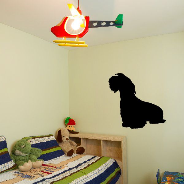 Chloe dog decal, black profile silhouette of a dog on a wall