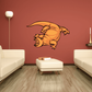 Orange cartoon chomp dinosaur sticker with open mouth and tongue