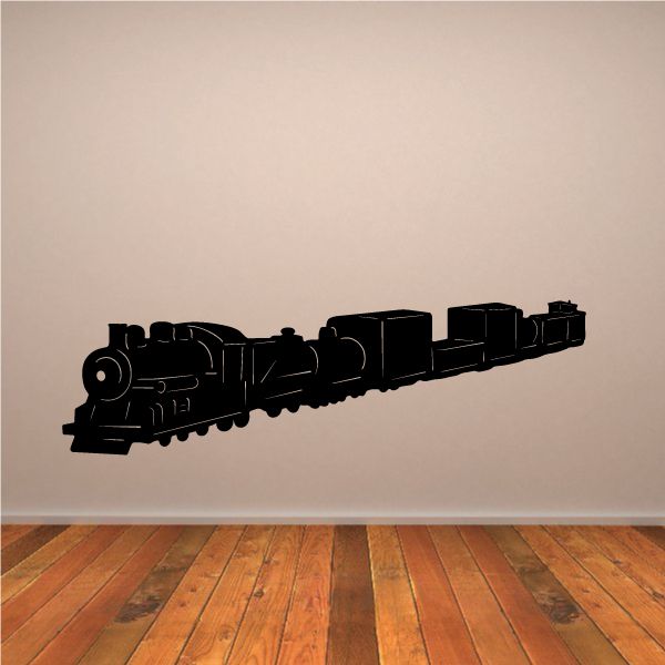 Black train decal in side view with detailed engine and cars