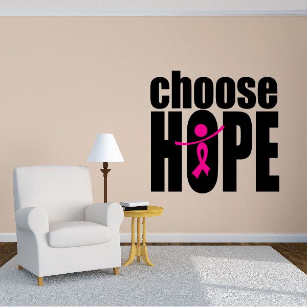 Breast cancer hope decal: black 'Choose HOPE' lettering with pink ribbon graphic