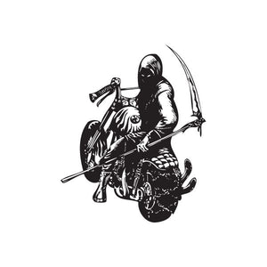 Black vinyl wall decal of a chopper motorcycle rider silhouette