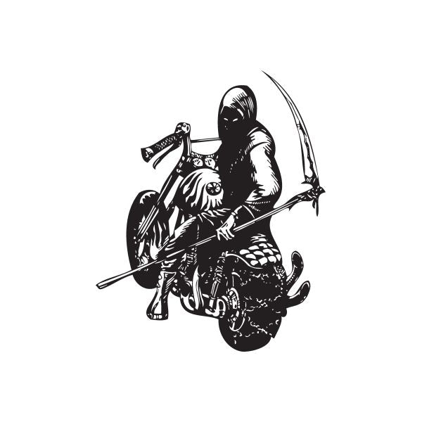 Black vinyl wall decal of a chopper motorcycle rider silhouette