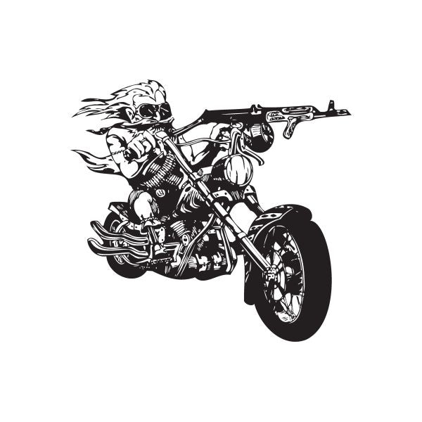 Motorcycle wall decal sticker with black chopper rider and engine detail