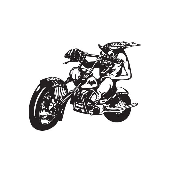Motorcycle rider wall decal, black vinyl silhouette of a chopper