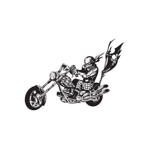 Chopper wall decal vinyl: black skull rider on motorcycle with flame wings