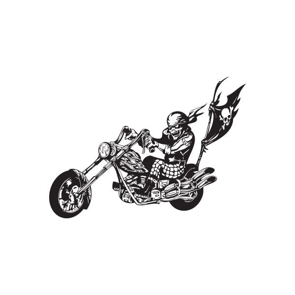Chopper wall decal vinyl: black skull rider on motorcycle with flame wings