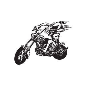 Vinyl wall decal of a black-and-white chopper motorcycle rider on bike