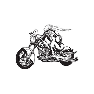Motorcycle wall decal: black chopper with skull rider and front headlight